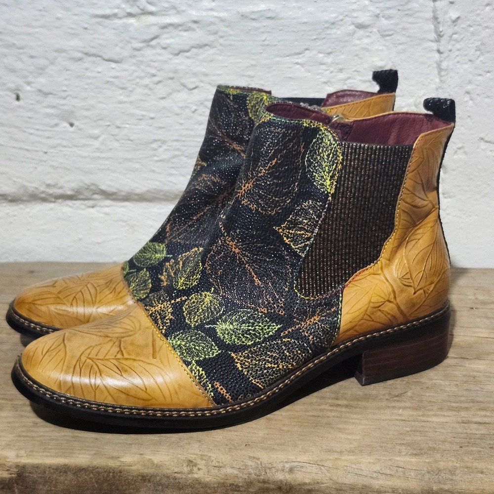 L'Artiste Spring Step Woodland Leather Leaf Ankle Boot Camel  Women 40 Art Boho - Picture 2 of 13
